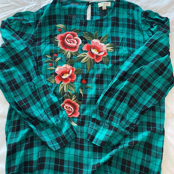 Umgee Turquoise and Black Checkered Blouse - Picture 2 of 10
